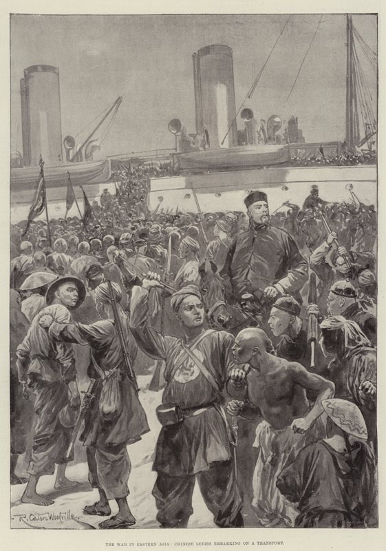 Der Krieg in Ostasien, chinesische Truppen besteigen ein Transportschiff von Richard Caton Woodville junior