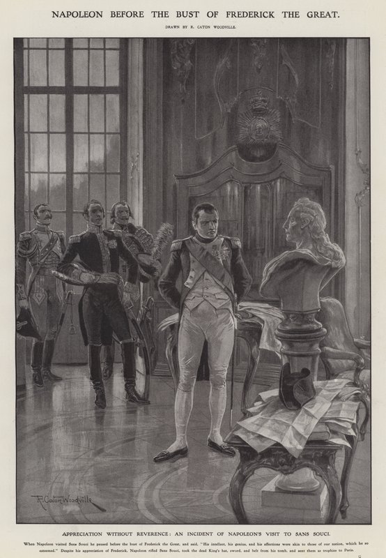 Napoleon vor der Büste Friedrichs des Großen (Lithografie) von Richard Caton II (after) Woodville