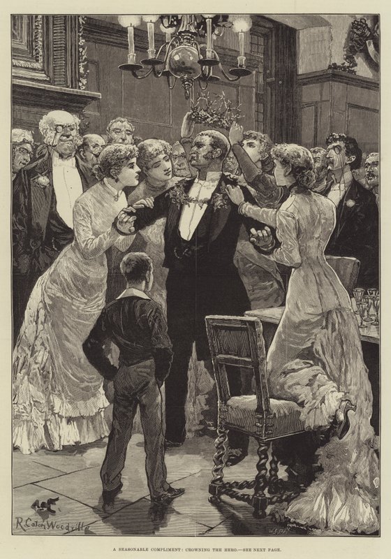 Ein saisonaler Gruß, den Helden krönen von Richard Caton Woodville junior