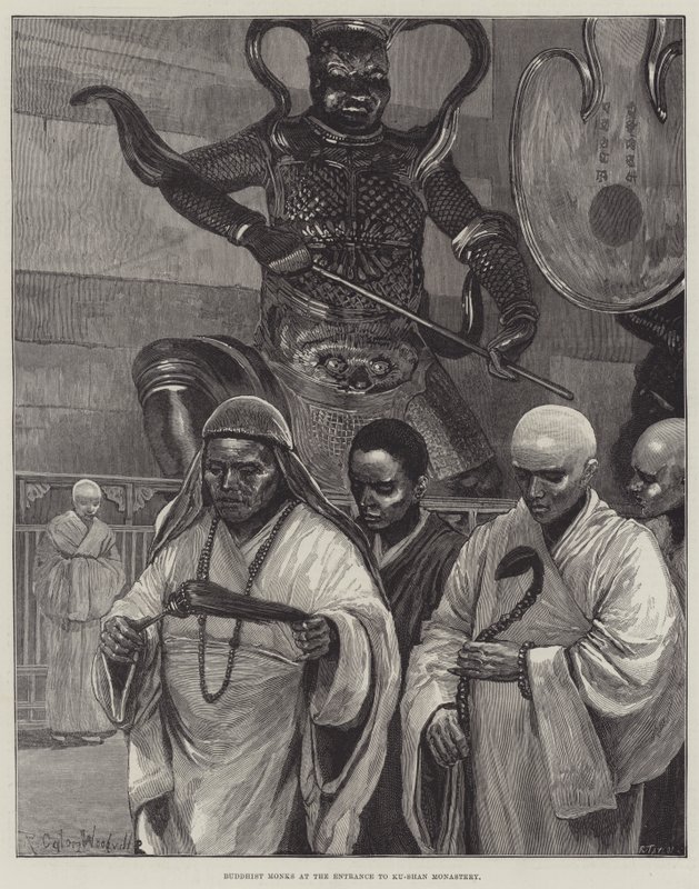 Buddhistische Mönche am Eingang zum Ku-Shan-Kloster von Richard Caton Woodville junior