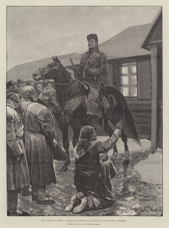 Die Hungersnot in Russland, Betteln um Brot am Haus des Bürgermeisters, nahe Simbirsk von Richard Caton Woodville junior