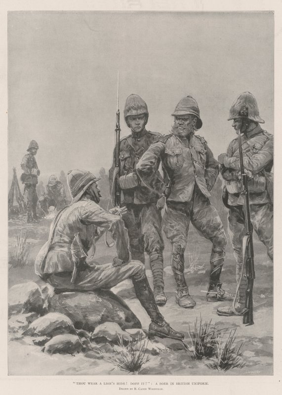 Du trägst ein Löwenfell! Leg es ab! Ein Bure in britischer Uniform von Richard Caton Woodville junior