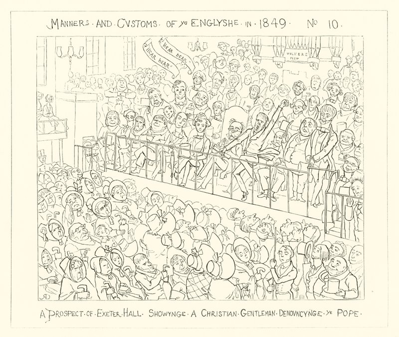 1849, Eine Aussicht auf die Exeter Hall zeigt einen christlichen Gentleman, der den Papst verurteilt von Richard Doyle