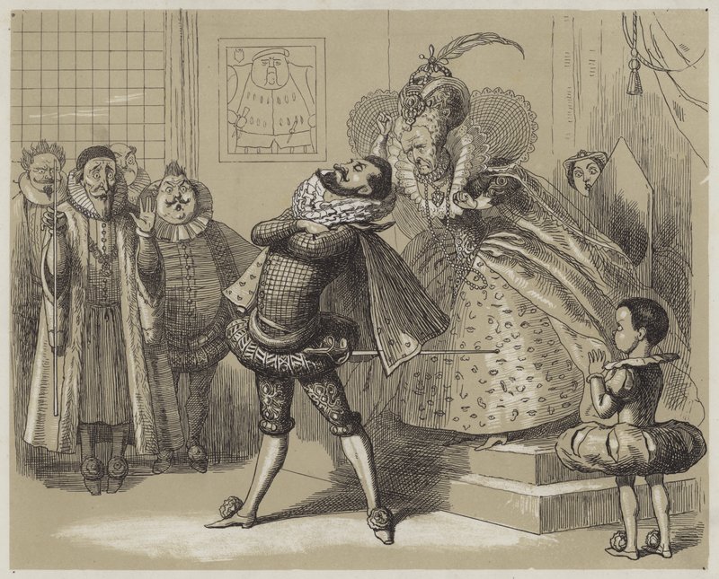Dramatische Szene zwischen Königin Elisabeth und ihrem Favoriten Essex (Aquatinta) von Richard Doyle