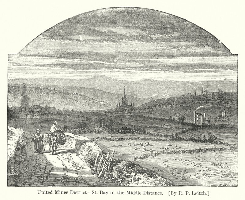 United Mines District, St Day in der mittleren Entfernung (Gravur) von Richard Principal (after) Leitch