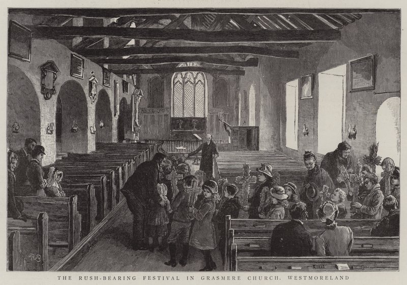 Das Rush-Bearing-Festival in der Kirche von Grasmere, Westmoreland von Robert Barnes