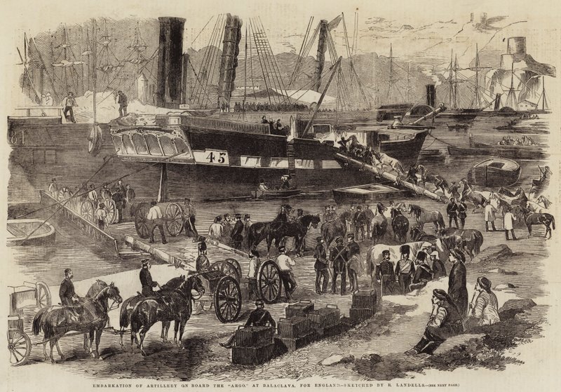 Einschiffung der Artillerie an Bord der Argo in Balaklawa nach England von Robert Thomas Landells