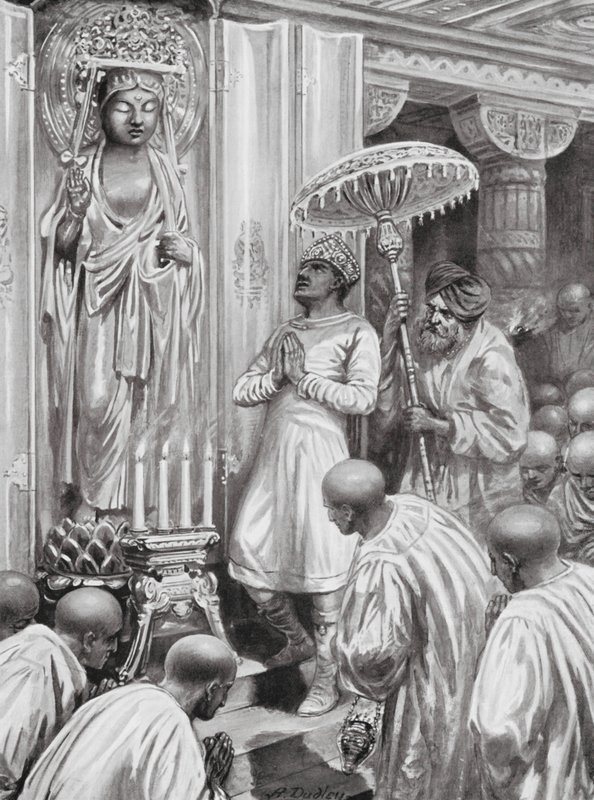 Kanishka führt den Mahayana (nördlichen) Buddhismus ein, 100 n. Chr. von Robert Ambrose Dudley