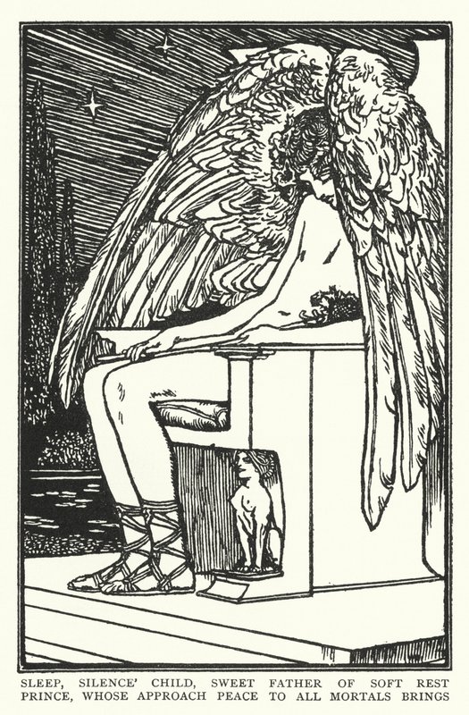 Schlaf, Kind der Stille, süßer Vater der sanften Ruhe, Prinz, dessen Annäherung allen Sterblichen Frieden bringt von Robert Anning Bell