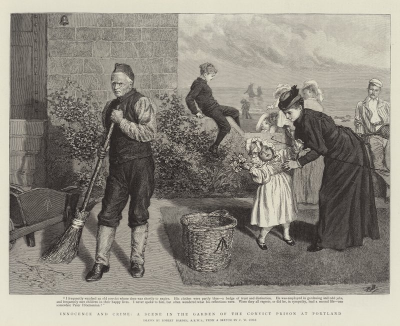 Unschuld und Verbrechen, eine Szene im Garten des Strafgefängnisses in Portland von Robert Barnes