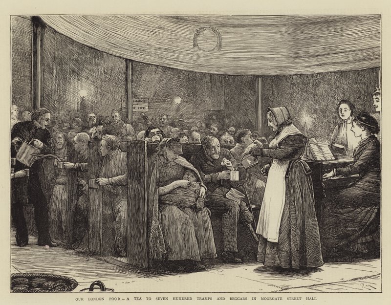 Unser Londoner Arme, ein Tee für siebenhundert Landstreicher und Bettler in der Moorgate Street Hall von Robert Walker Macbeth
