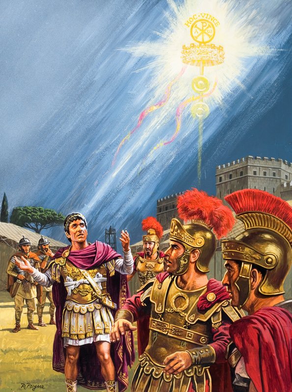 Konstantins Vision des christlichen Kreuzes vor der Schlacht an der Milvischen Brücke von Roger Payne