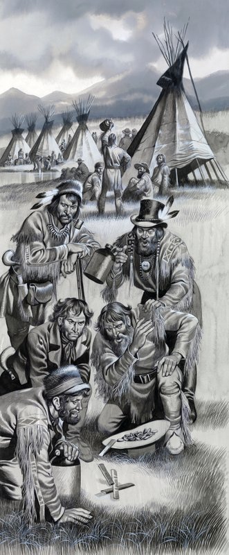 Gruppe von Bergmenschen im Wilden Westen von Ron Embleton