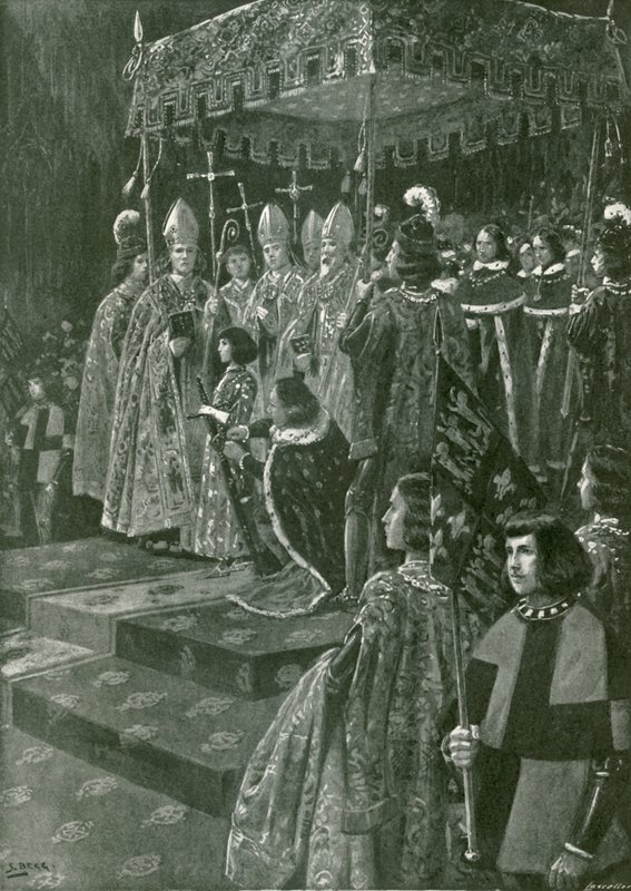 Die Übergabe der Sporen und des Schwertes bei der Krönung von Heinrich VI. von Samuel (after) Begg