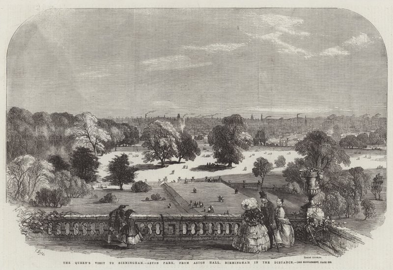 Der Besuch der Königin in Birmingham, Aston Park, von Aston Hall, Birmingham in der Ferne von Samuel Read