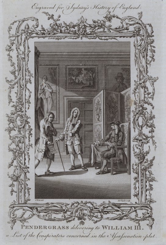 Pendergrass übergibt Wilhelm III. eine Liste der Verschwörer, die an der Attentatsverschwörung beteiligt sind von Samuel Wale