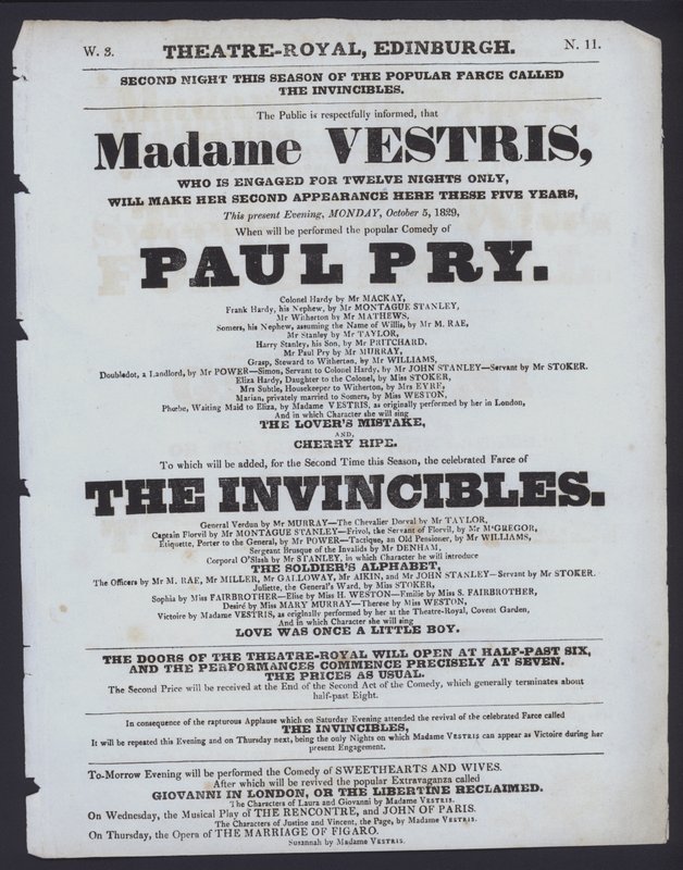 Theaterprogramm für das Theatre Royal, Edinburgh, 5. Oktober 1829 von Scottish School