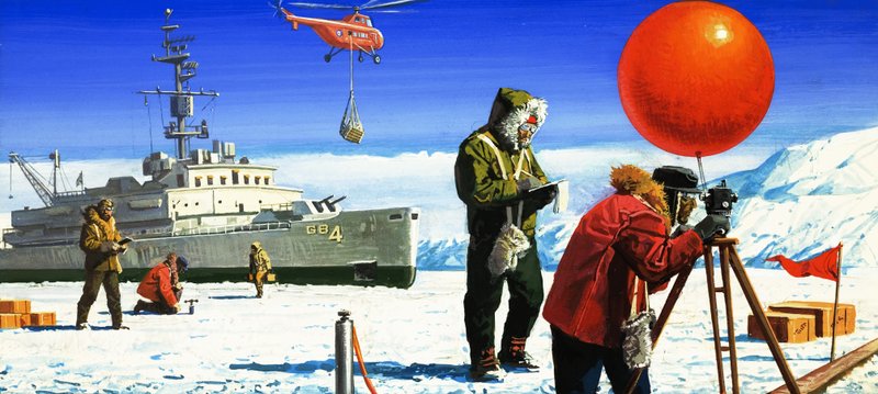 Dr. Vivian Fuchs führt wissenschaftliche Experimente in der Antarktis durch von Severino Baraldi