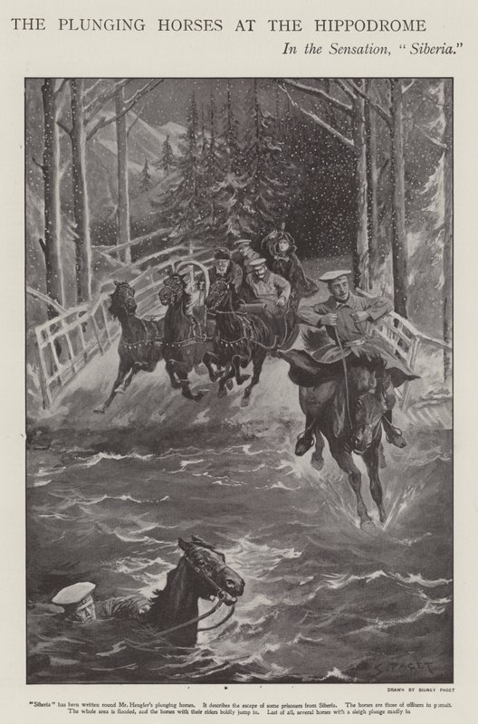 Pferde in Sibirien, eine Aufführung im Londoner Hippodrom von Sidney Paget