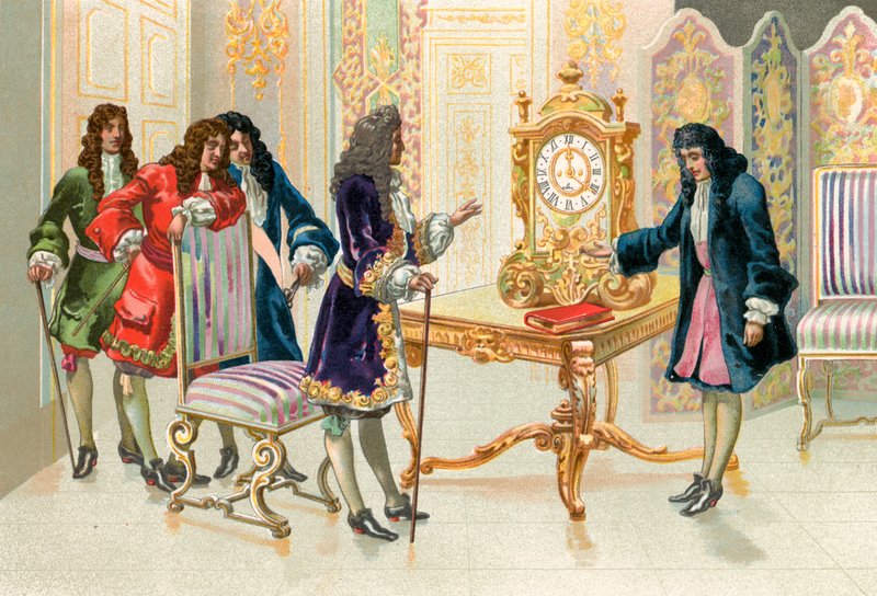 Christiaan Huygens präsentiert die Pendeluhr Ludwig XIV. von Spanish School