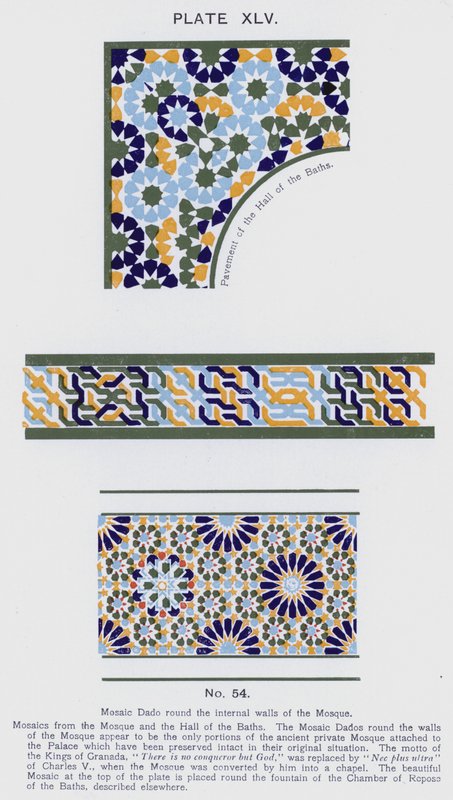 Mosaik-Dado rund um die Innenwände der Moschee (Farblitho) von Spanish School