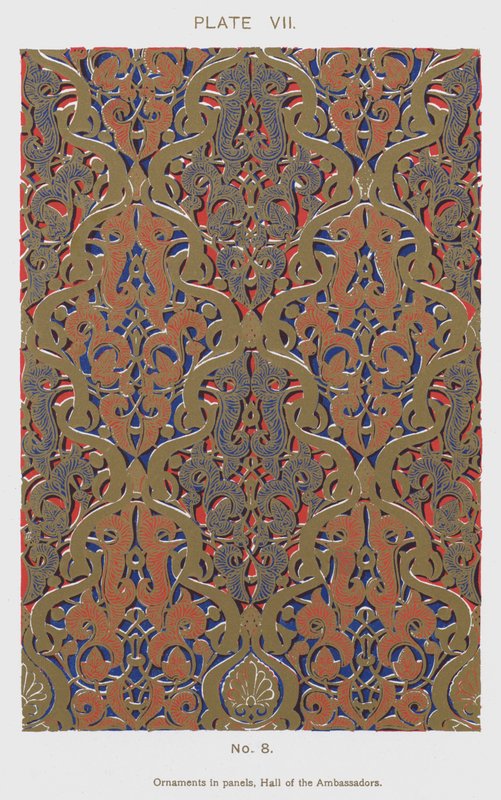 Ornamente in Paneelen, Halle der Botschafter (Farblithografie) von Spanish School