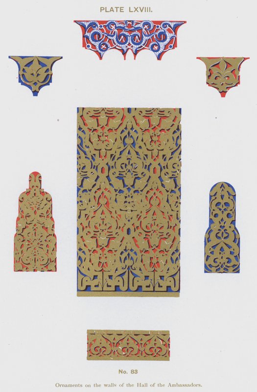 Ornamente an den Wänden der Halle der Botschafter (Farblithografie) von Spanish School