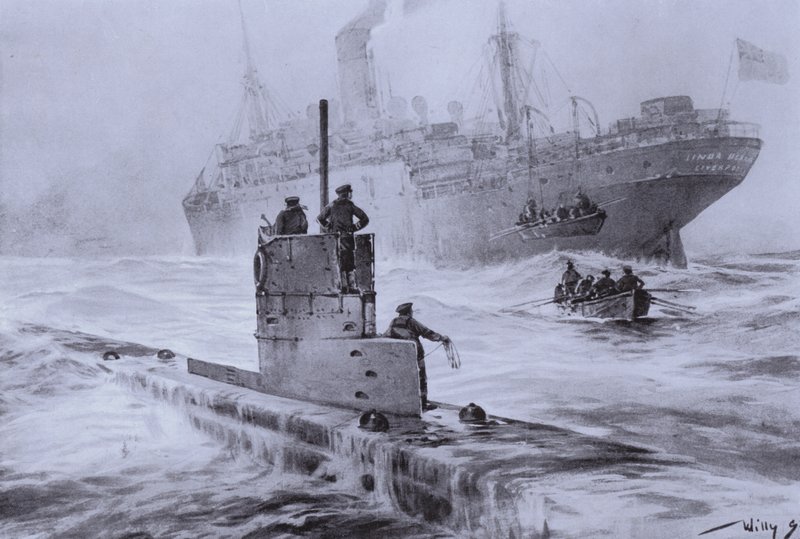 Versenkung des britischen Handelsschiffs Linda Blanche durch das deutsche U-Boot U-21 vor Liverpool, Erster Weltkrieg, 30. Januar 1915 von Willy  Stoewer 