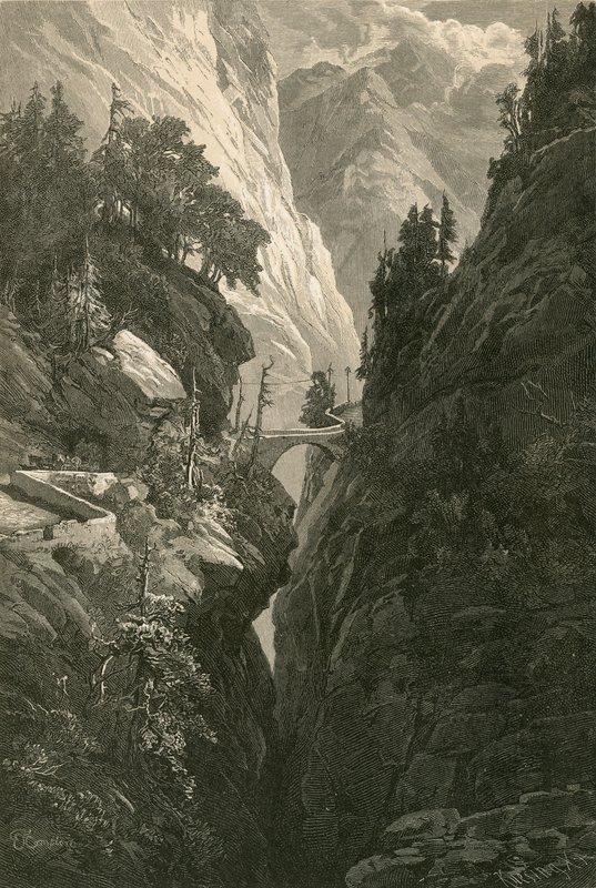 Szene auf der Via Mala, auf der Straße von Chur nach Splügen von Swiss School
