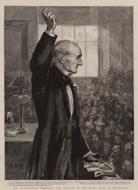Mr. Gladstones Kampagne, das Treffen in der Musikhalle in Edinburgh (Gravur) von Sydney Prior (after) Hall