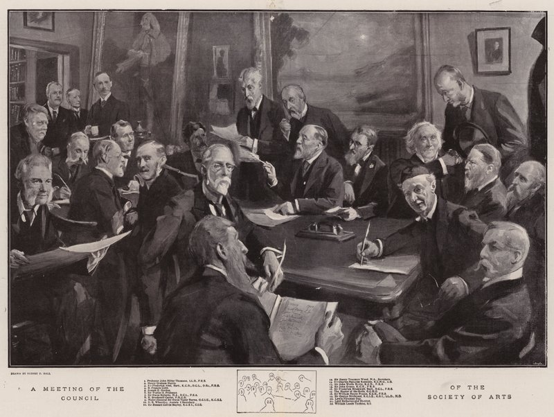Ein Treffen des Rates der Society of Arts von Sydney Prior Hall