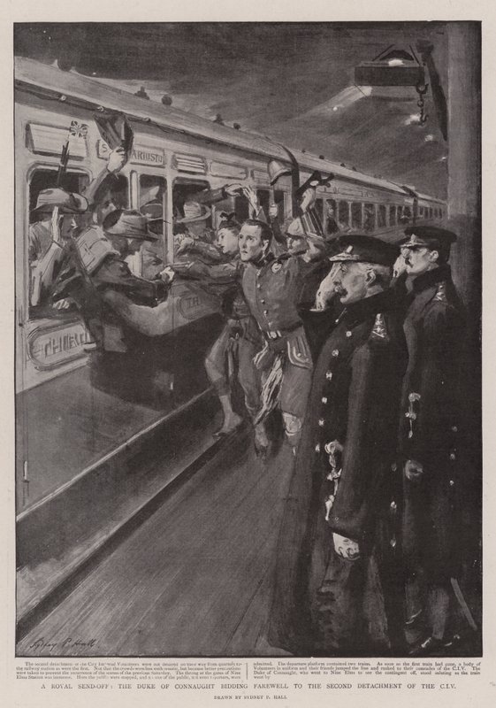 Ein königlicher Abschied, der Herzog von Connaught verabschiedet das zweite Detachement der CIV von Sydney Prior Hall