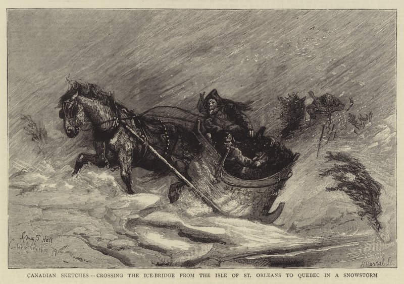 Kanadische Skizzen, Überquerung der Eisbrücke von der Insel St. Orleans nach Quebec im Schneesturm von Sydney Prior Hall