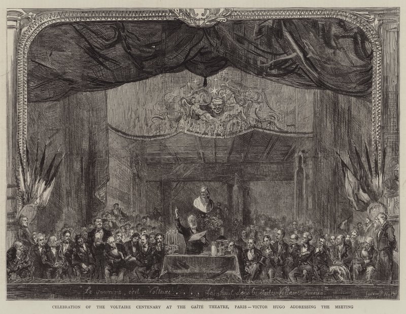 Feier des Voltaire-Jubiläums im Gaite-Theater, Paris, Victor Hugo spricht zur Versammlung von Sydney Prior Hall