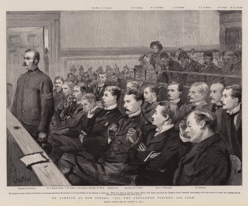 Dr. Jameson in der Bow Street, alle anwesenden Herren, Sir John von Sydney Prior Hall