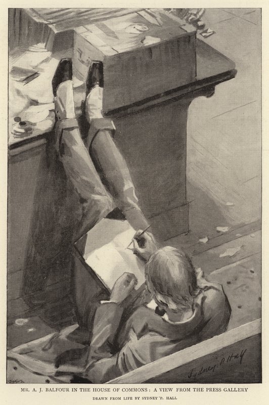 Mr. A. J. Balfour im House of Commons, eine Ansicht von der Pressetribüne von Sydney Prior Hall