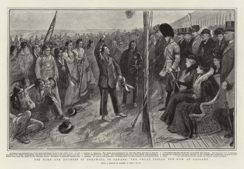 Der Herzog und die Herzogin von Cornwall in Kanada, das große Indianer-Pow-Wow in Calgary von Sydney Prior Hall