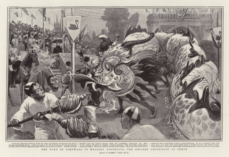 Der Herzog von Cornwall in Westaustralien, die chinesische Prozession in Perth von Sydney Prior Hall