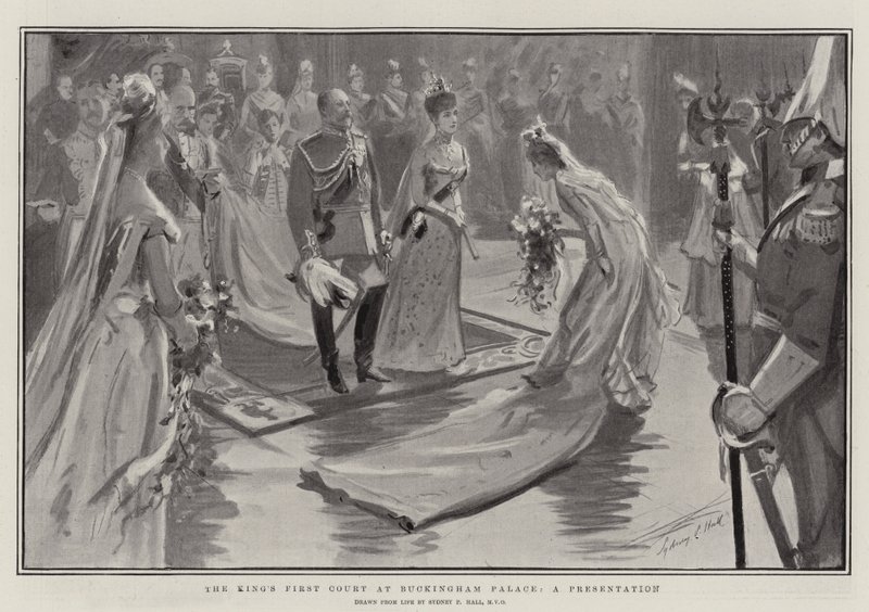 Der erste Hof des Königs im Buckingham Palace, eine Präsentation von Sydney Prior Hall