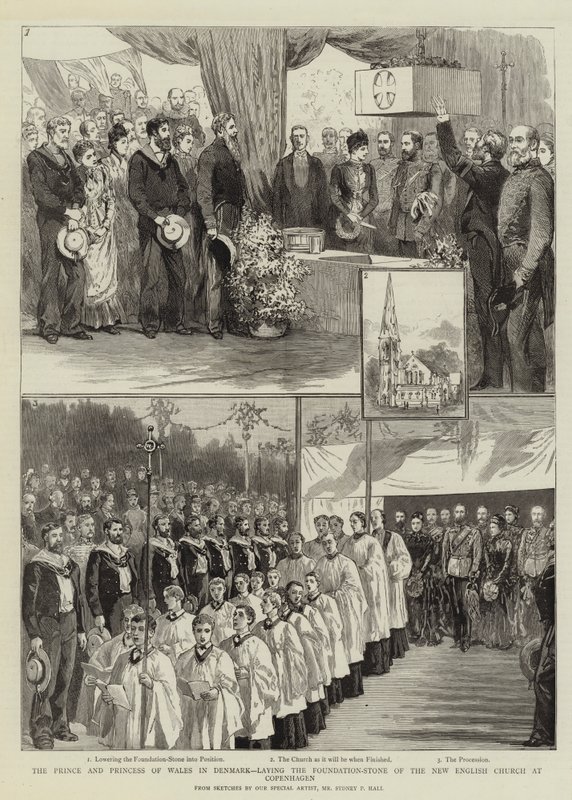 Der Prinz und die Prinzessin von Wales in Dänemark, Grundsteinlegung der neuen englischen Kirche in Kopenhagen von Sydney Prior Hall