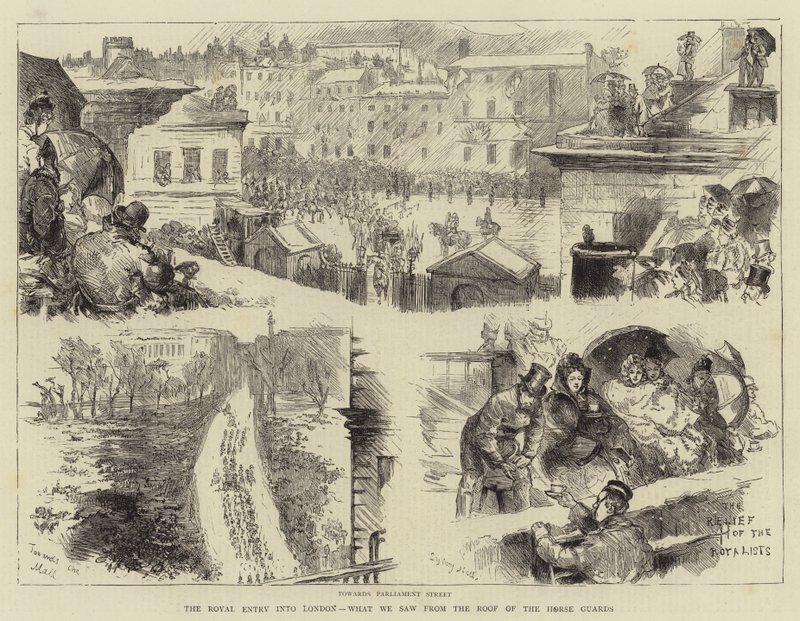 Der königliche Einzug in London, was wir vom Dach der Horse Guards sahen von Sydney Prior Hall