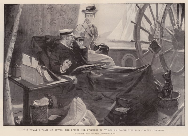 Der königliche Invalide in Cowes, der Prinz und die Prinzessin von Wales an Bord der königlichen Yacht Osborne von Sydney Prior Hall
