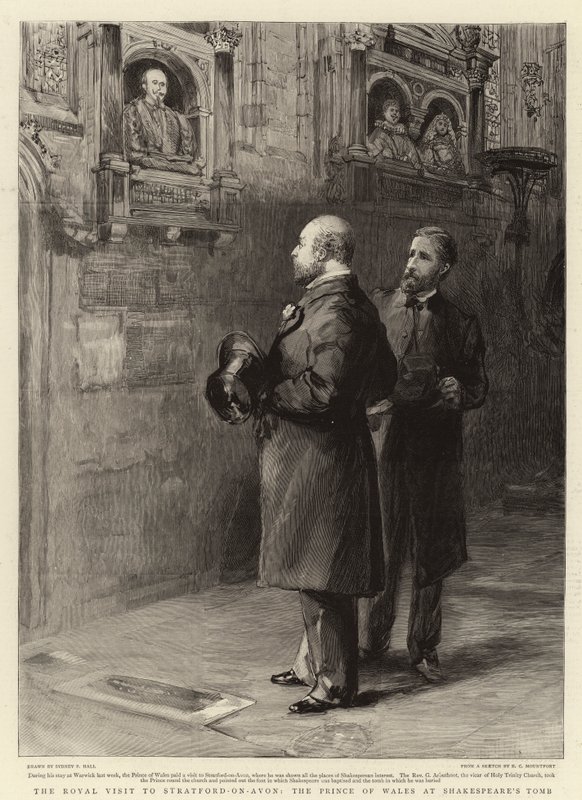 Der königliche Besuch in Stratford-on-Avon, der Prinz von Wales am Grab Shakespeares von Sydney Prior Hall