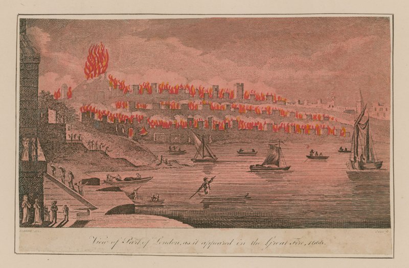 Ansicht eines Teils von London, wie es im Großen Brand von 1666 erschien von T. Prattent
