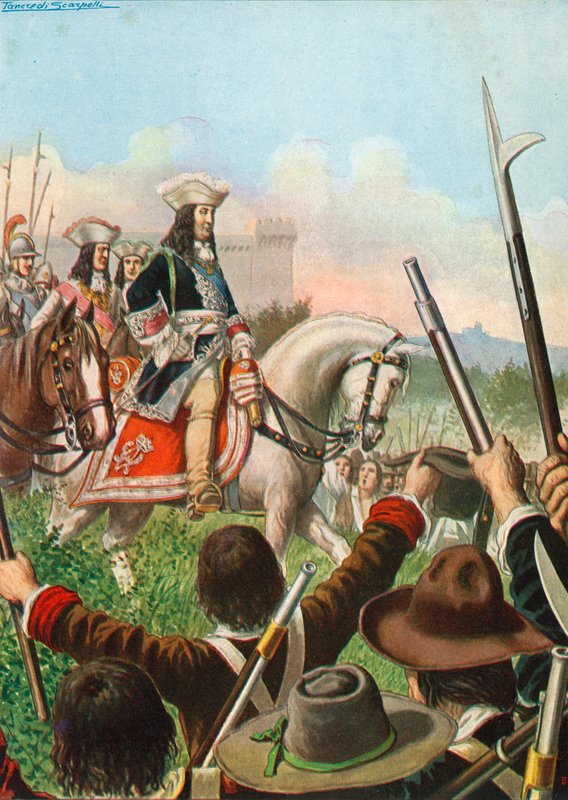 Kriegserklärung zwischen Piemont und Frankreich wird von den Untertanen von Viktor Amadeus mit Freude aufgenommen von Tancredi Scarpelli