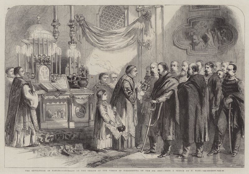 Die Revolution in Neapel, Garibaldi am Schrein der Jungfrau von Piedigrotta am 8. des Monats von Thomas Nast