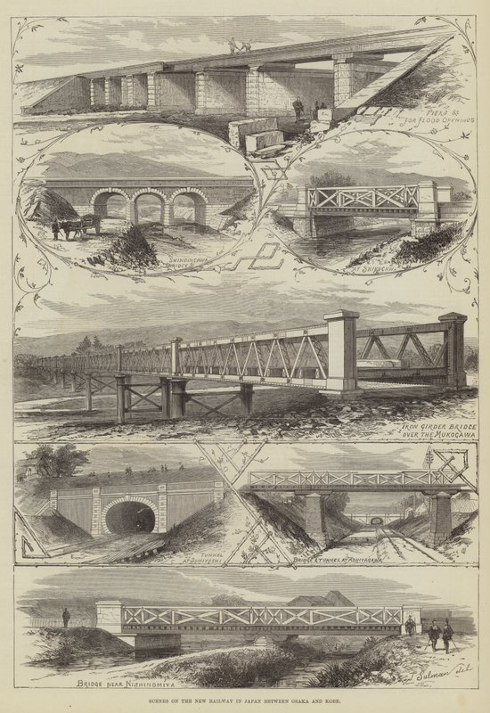Szenen auf der neuen Eisenbahn in Japan zwischen Osaka und Kobe von Thomas Sulman