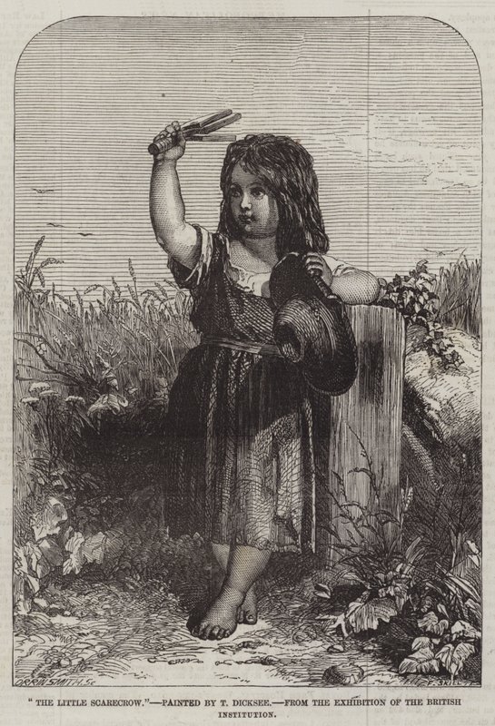 Die kleine Vogelscheuche, aus der Ausstellung der British Institution von Thomas Francis Dicksee