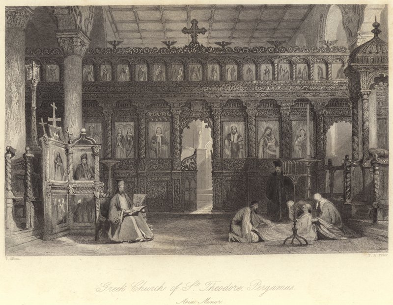 Griechische Kirche des Heiligen Theodor, Pergamon, Kleinasien (Gravur) von Thomas (after) Allom