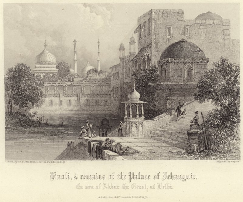 Baoli und Überreste des Palastes von Jehanguir von Thomas Colman Dibdin